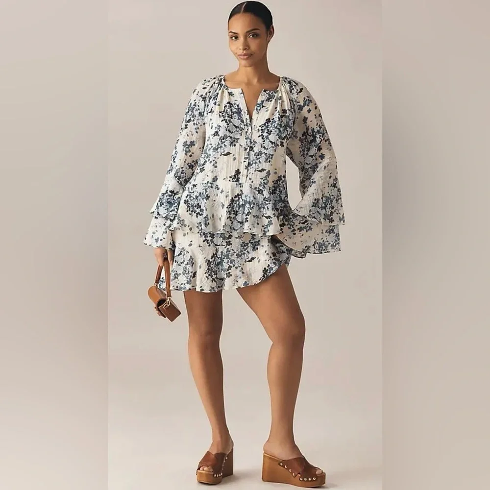 Anthropologie Maeve long sleeve v neck mini swing dress - Picture 5 of 7